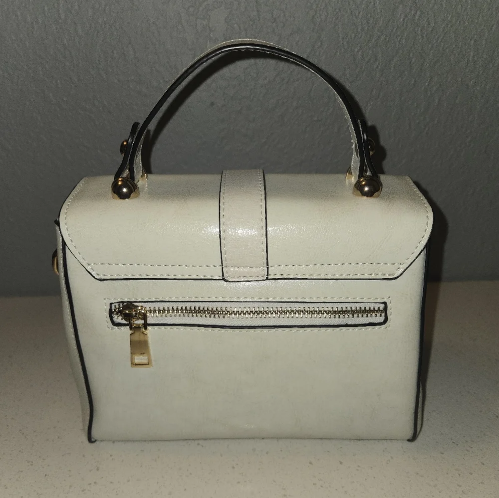 White Top-Handle Crossbody Bag with Gold Hardware - Picture 5 of 11